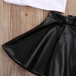 Mini Boss Printed T-shirt+PU Leather Skirt Set