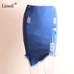 Asymmetric Distressed Jean Skirt