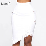 Asymmetric Distressed Jean Skirt